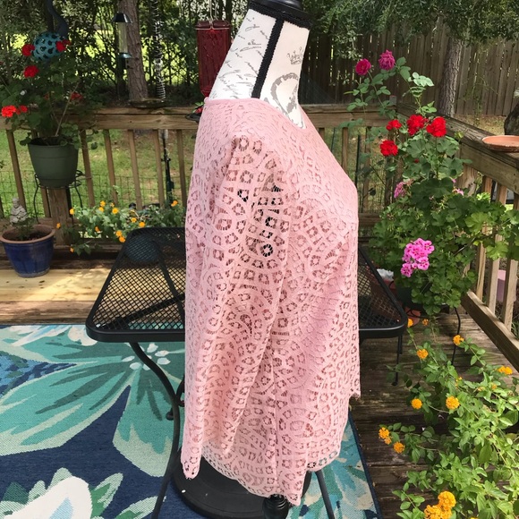 J. Crew Blush Pink Lace Cotton Blend Lined Three Quarter Sleeved Blouse Size 14 - Picture 3 of 10